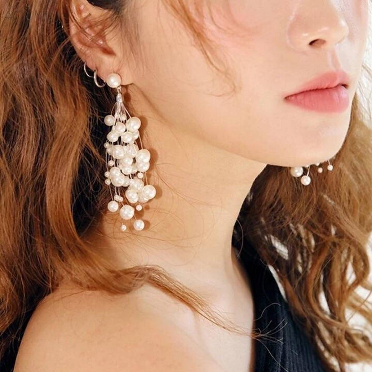 Trendy Flowery Pearl Long Tassel Beads Earrings – Earrings Online in Pakistan | Hanaya