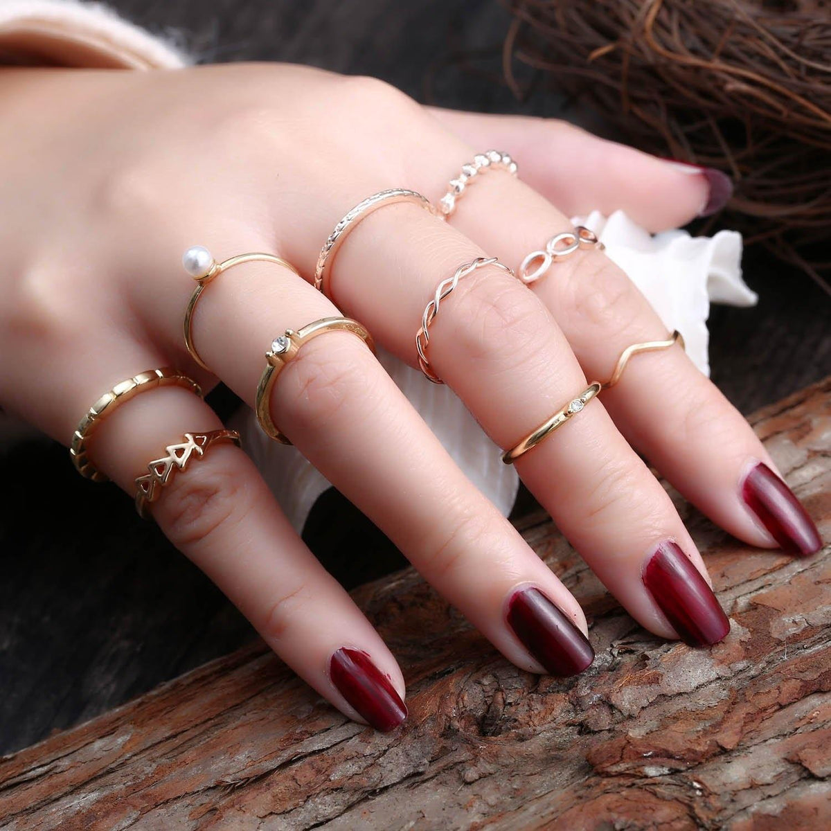 Elegant Look High Class Golden 10 Trendy Rings For Women – Accessories Online in Pakistan | Hanaya