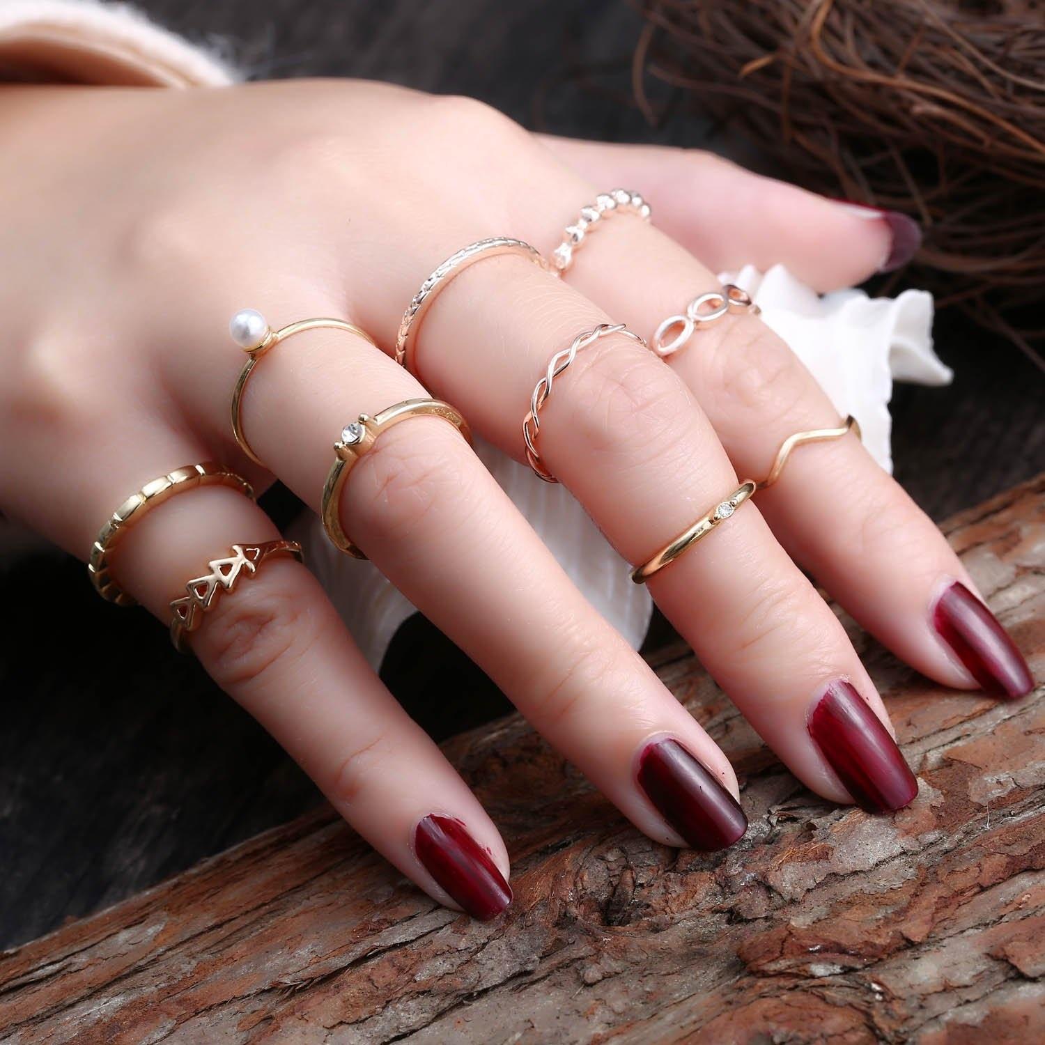 Elegant Look High Class Golden 10 Trendy Rings For Women – Accessories Online in Pakistan | Hanaya