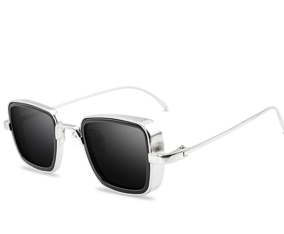 Stylish Retro Square Steampunk Sunglasses – Vintage Metal Frame Shades for Men – Close Up – Accessories | Hanaya Pakistan