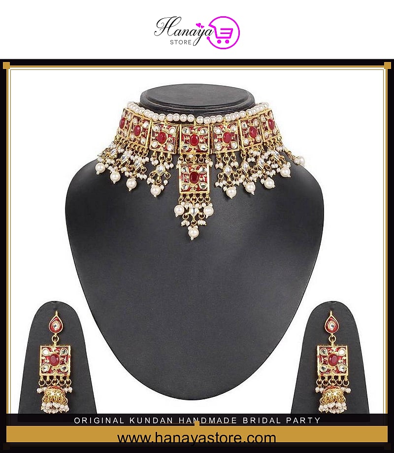 Original Kundan Handmade Bridal Party Wedding Engagement Jewelry Set For Women