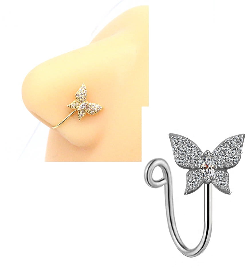 Butterfly Design Non Piercing Clip On Nose Ring Thin Fake Nostril Jewelry – Close Up – Nose Jewelry | Hanaya Pakistan