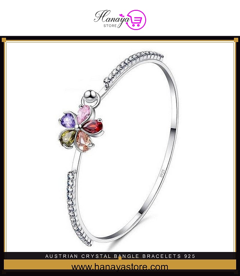 Austrian Crystal Bangle Bracelets 925 Stamped Flower Charms – bracelet Online in Pakistan | Hanaya