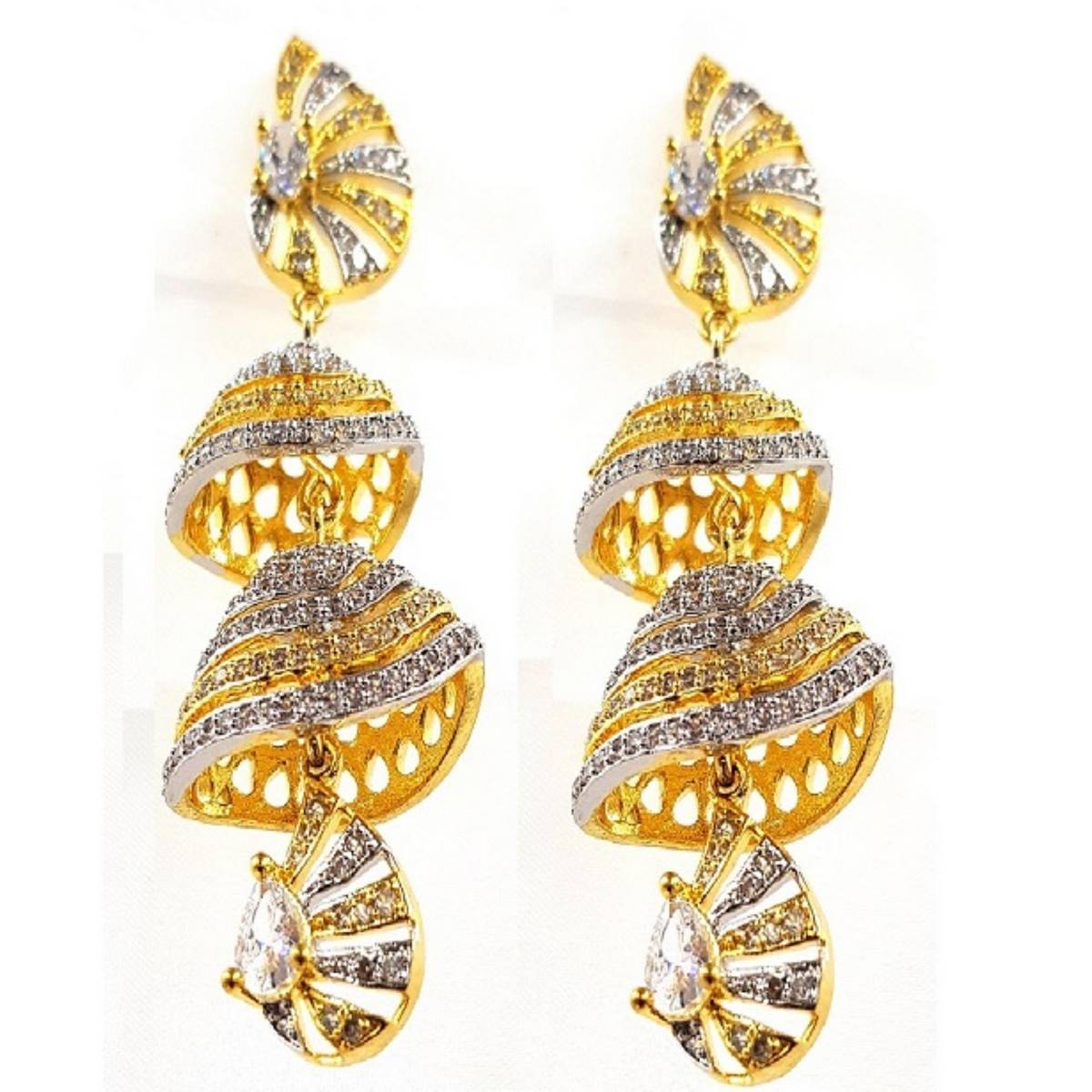Trendy 1 Ka-rat Multi Layered Ever Lasting Zircon Drop Earring – Accessories Online in Pakistan | Hanaya