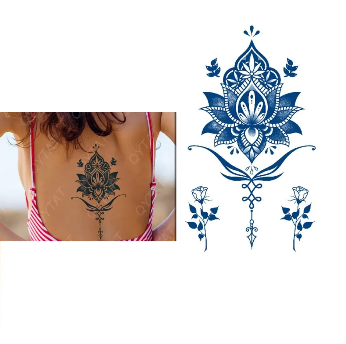 Waterproof Temporary Tattoo Sticker flower rose fake hand tattoo leg tattoo neck tattoo wrist tattoo thigh tattoo back tattoo arm tattoo foot tattoo Mehndi Henna