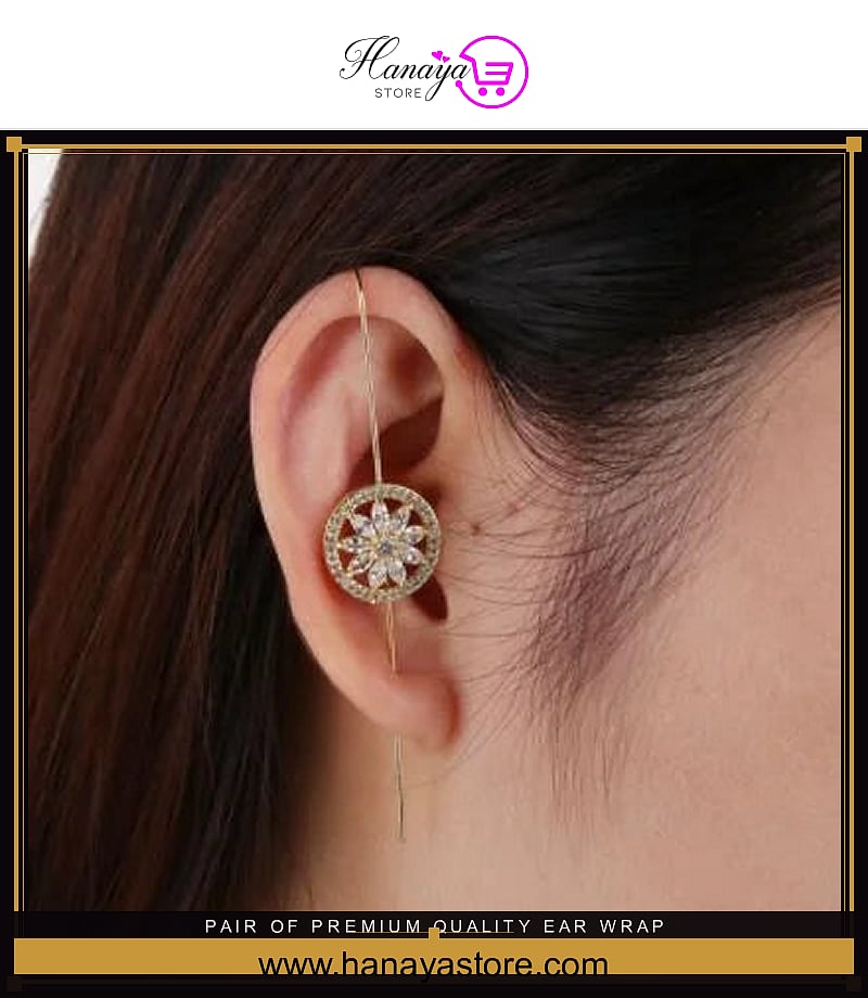 Pair of Premium Quality Ear Wrap Crystal Hook Classy Royal Party Trendy Earring