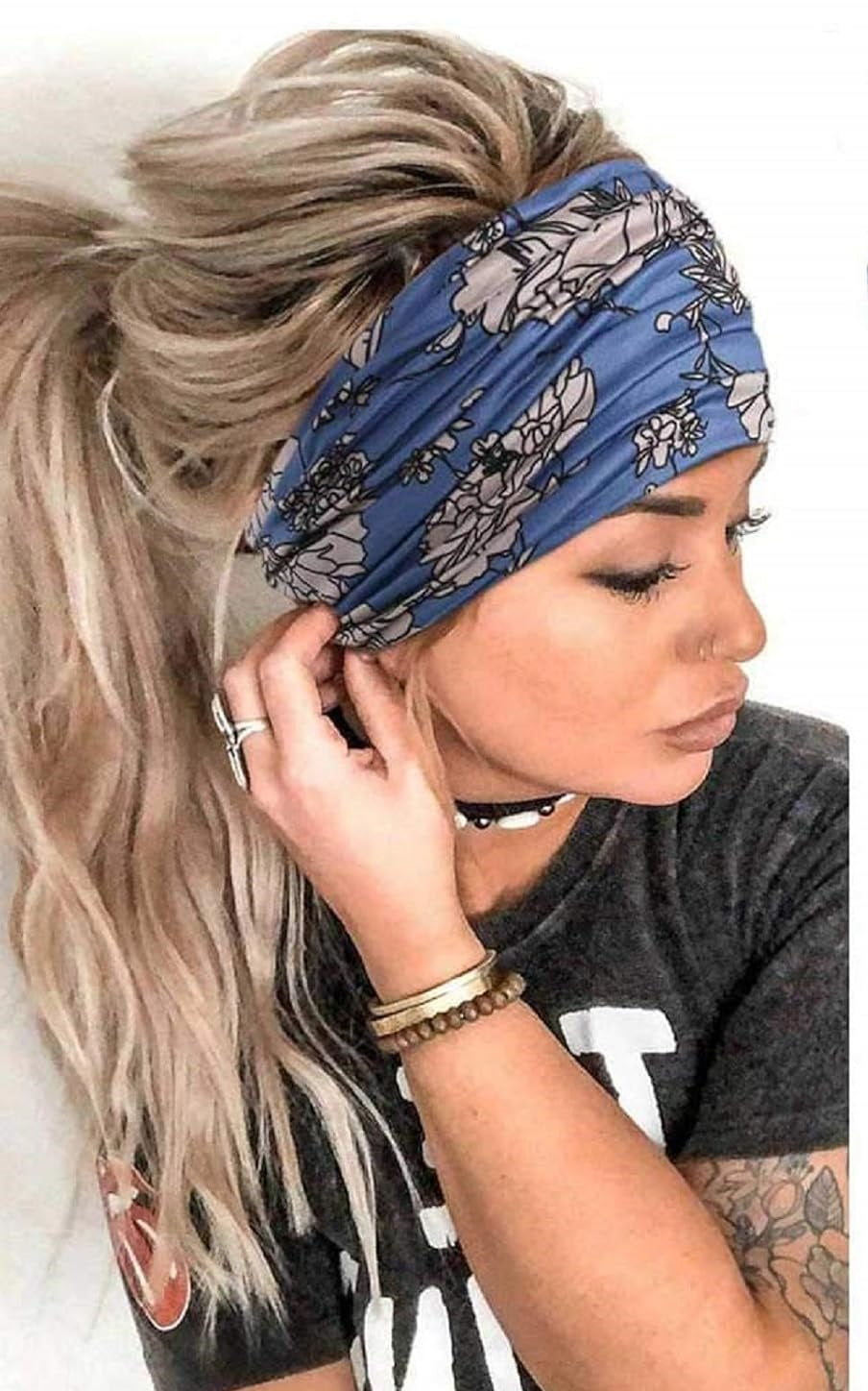 Bohemian Yoga Headband for Women – Wide Elastic Sports Hairband, Non-Slip Workout Bandana, Cashew Flower Print Hair Accessory, Stretchy Fitness Headwear