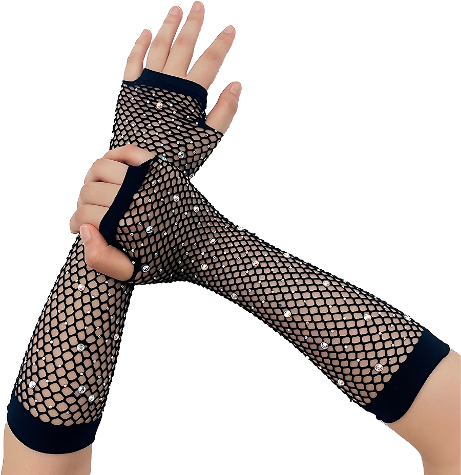 Fishnet Lace Hollow Elasticity Crystals Long Hand Lolita Gloves Sleeves Sleeve Fashionable Women Gloves Arm Cuff Party Wea...