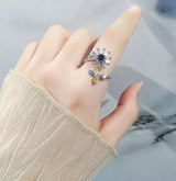 ROTATABLE Adjustable Silver Zircon Flower Ring for Women Anti Anxiety Rings– One Size Fashion Jewelry for Party, Wedding, Gift & Daily Wear – Image 2 of 2