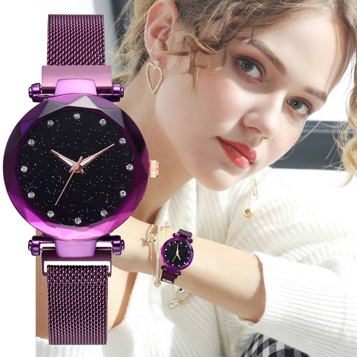 Luxury Women Sports Magnet & Non Magnet Buckle Starry Geometric Surface Lightweight Watch – Close Up – Accessories | Hanay...