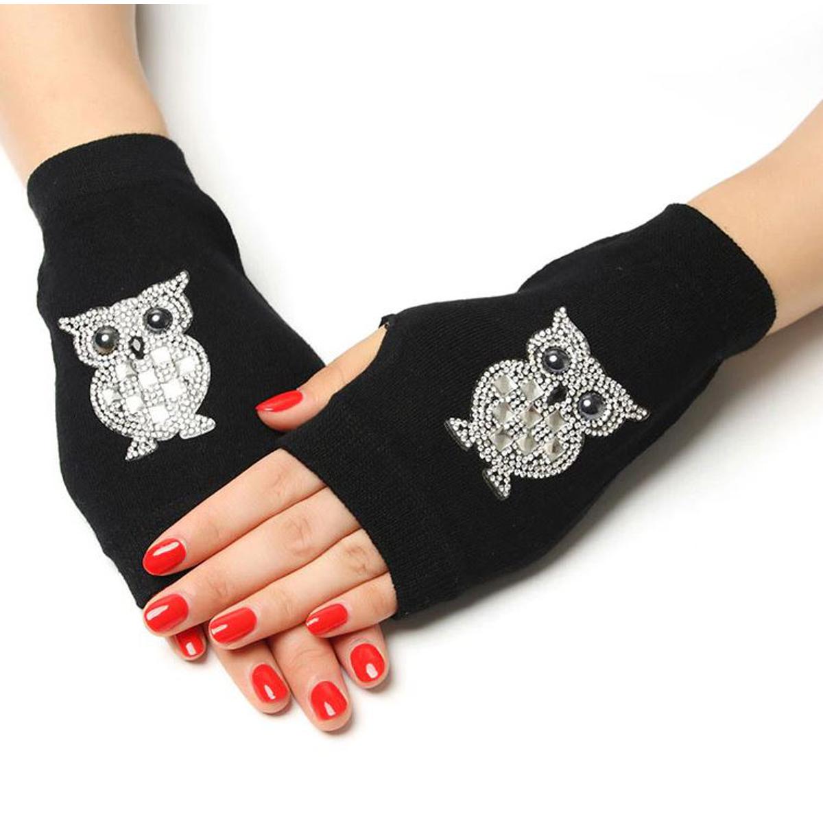 Rhinestone Fingerless Gloves Long Hand Owl Shape Thick Gloves Fashionable Women Gloves – Accessories Online in Pakistan | ...