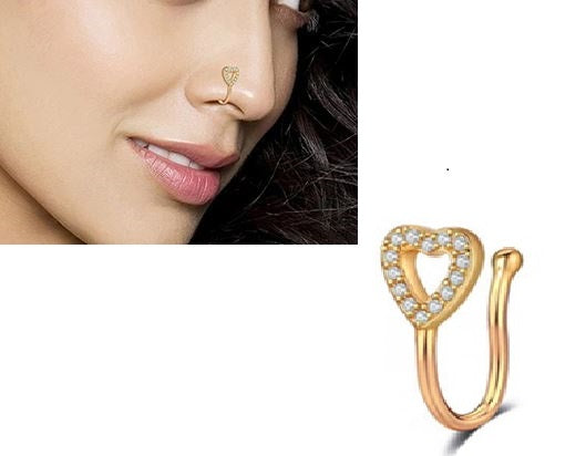 Non Piercing Adjustable Clip On Nose Pin Heart Love CZ Nostril Body Jewelry – Detail View – Nose Jewelry for Women Pakista...
