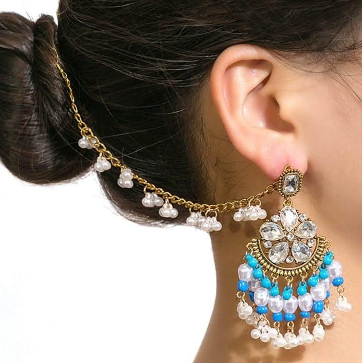 Sahara Jhumka Earrings for Women Bridal Wedding Jhumki Crystal Earring Party Wear Traditional Danglers with Chain
