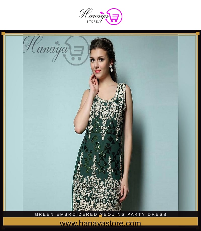 Green Embroidered Sequins Party Dress For Women – Accessories Online in Pakistan | Hanaya