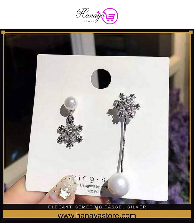 Elegant Gemetric Tassel Silver Snowflake Trendy Classy Earring – Earrings Online in Pakistan | Hanaya