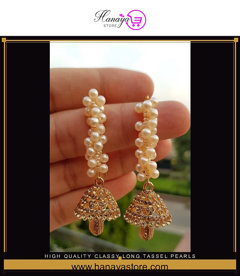 High Quality Classy Long Tassel Pearls Trendy Earring – Accessories Online in Pakistan | Hanaya