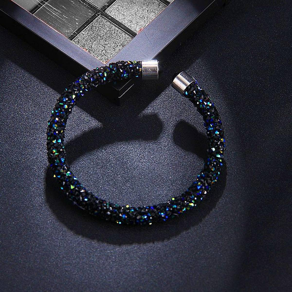 Exquisite Bluish Crystal Cuff Bracelet Brand Open Bangles For Women- FREE box – bracelet Online in Pakistan | Hanaya