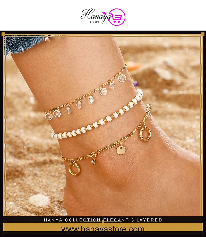 Hanya Collection Elegant 3 Layered Party Wedding Fashion anklet for girls – anklet Online in Pakistan | Hanaya