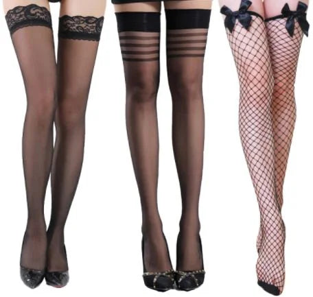 3 Pairs Long Mesh Women Lace Stay Up Thigh High Hold ups Tights Legging Stockings – Accessories Online in Pakistan | Hanaya