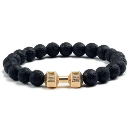 Lava Stone Dumbbell Bracelet black Matte Beads – bracelet Online in Pakistan | Hanaya