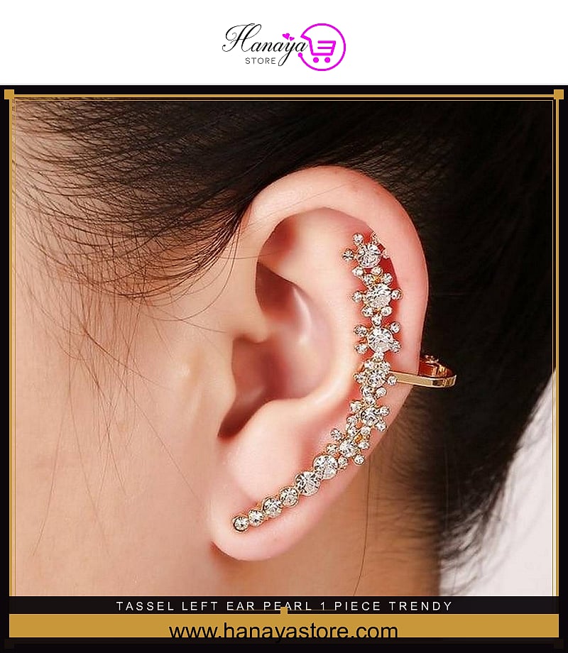 Tassel Left Ear Pearl 1 Piece Trendy Flower Design Silver Pleated Punk Style Ear Cuff Clip Earring – Accessories Online in...