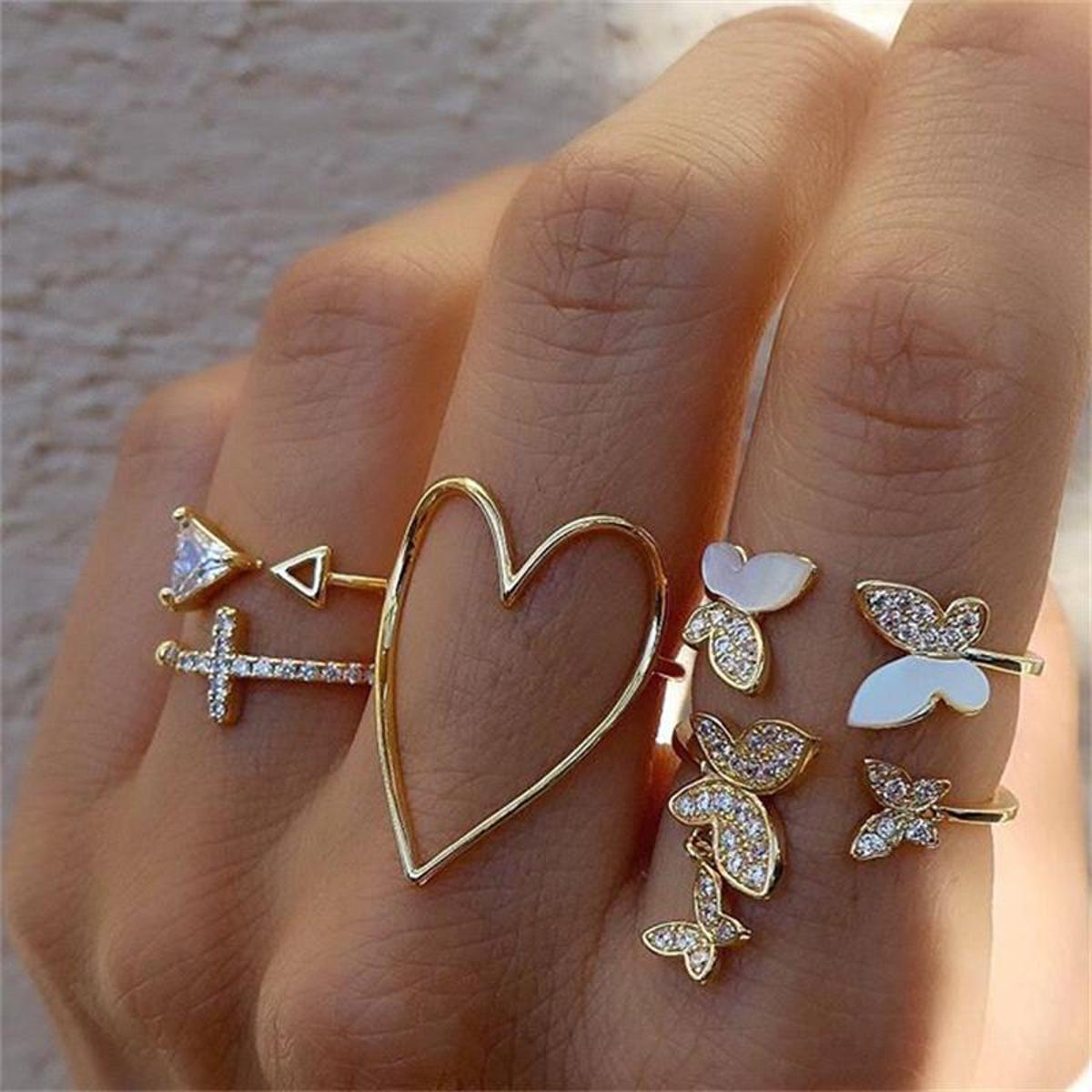 Elegant Trendy Fashion Jewelry Adjustable Ring Set For Women – Accessories Online in Pakistan | Hanaya