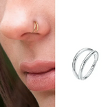Piercing 1 Piece 8mm Seamless 2 Row Hinged Segment Double Ring Clicker Long Helix Nose Ring Body Jewelry – Close Up – Nose...