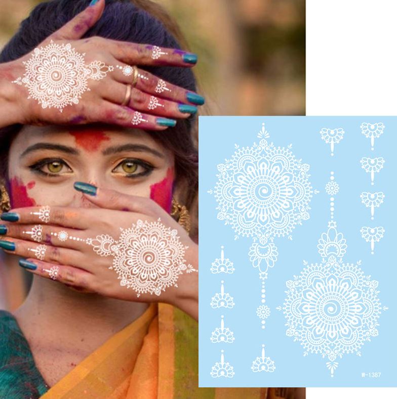White Lace Henna Mehndi Tattoo Sticker Design 4