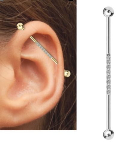 Steel 38mm Ear Plug 14G Piercing Industrial Cartilage Ear Jewelry for Helix Piercings – Close Up – Earrings | Hanaya Pakistan