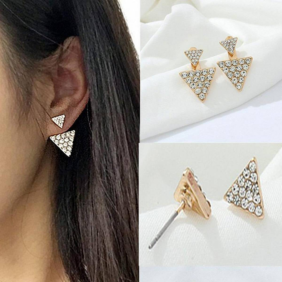 Triangular Crystal Earrings Geometric Stud Earings For Women – Earrings Online in Pakistan | Hanaya