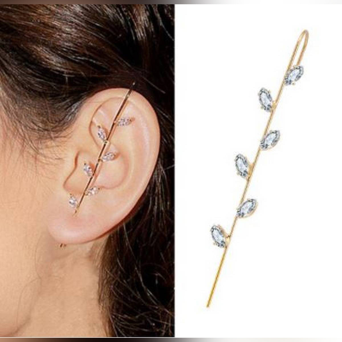 Premium Needle Ear Wrap Hook Classy Royal Party Fashion Statement Earrings – Close Up – Earrings | Hanaya Pakistan