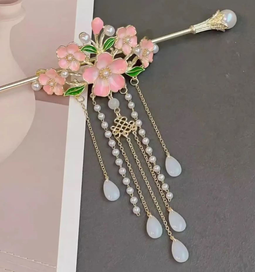 Elegant Chinese Style Hair Clip Tassel Hair Stick Traditional Floral Design – Traditional Floral Hair Stick for Women Hairpin Hairneedle