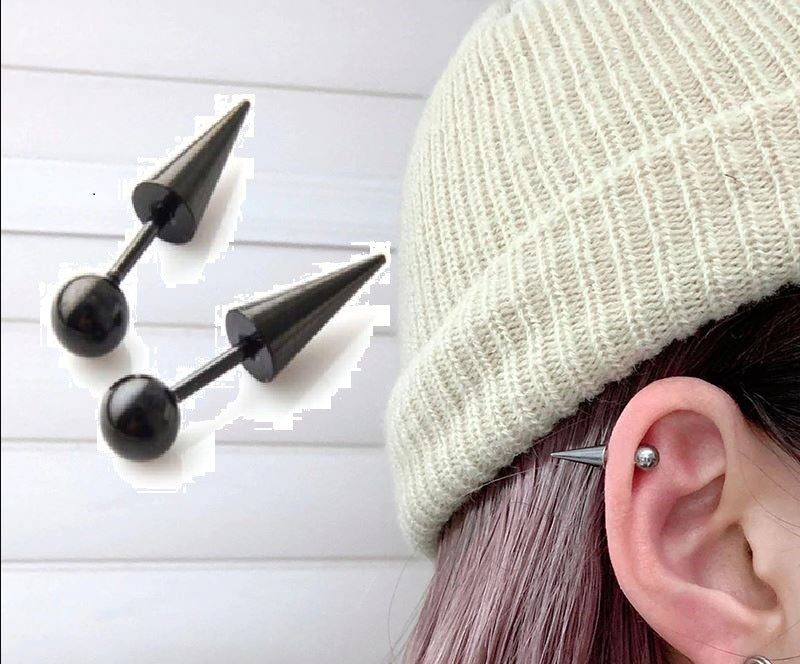 Premium 2 Pieces 1.2MM (16G) Cartilage Piercing Ball Spike Earrings – Close Up – Earrings | Hanaya Pakistan