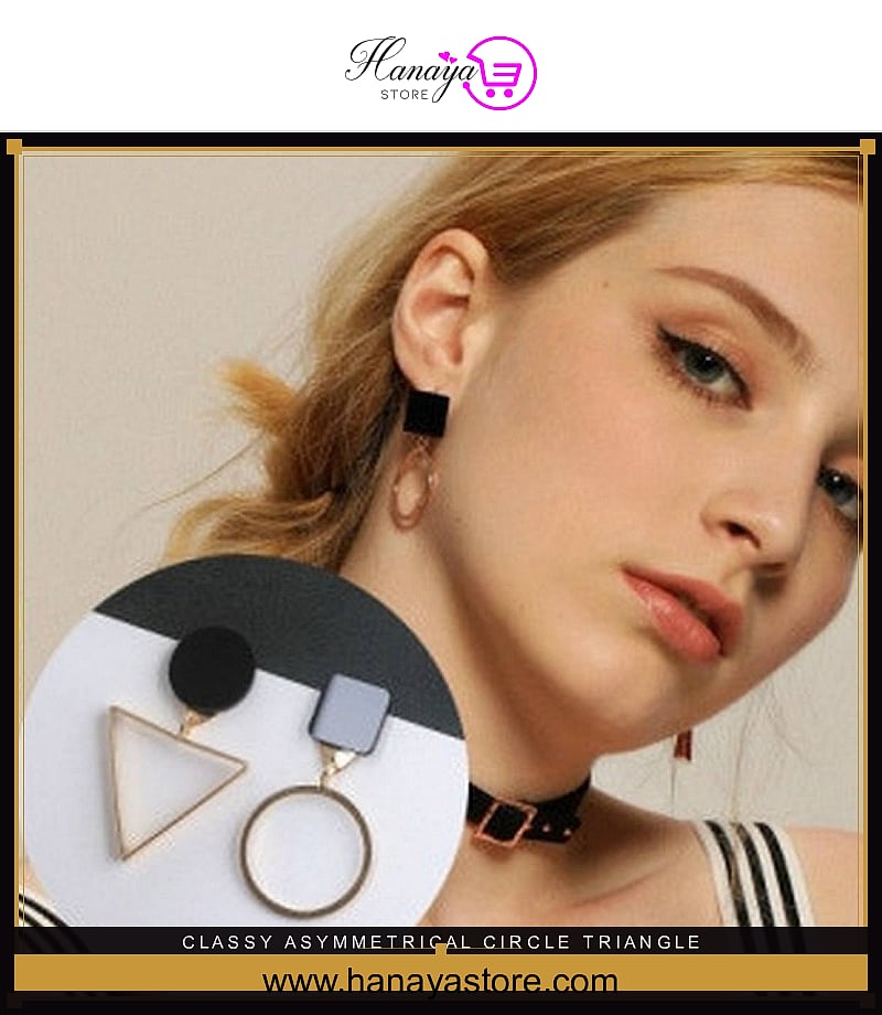 Classy Asymmetrical Circle Triangle Trendy Elegant Earring – Earrings Online in Pakistan | Hanaya