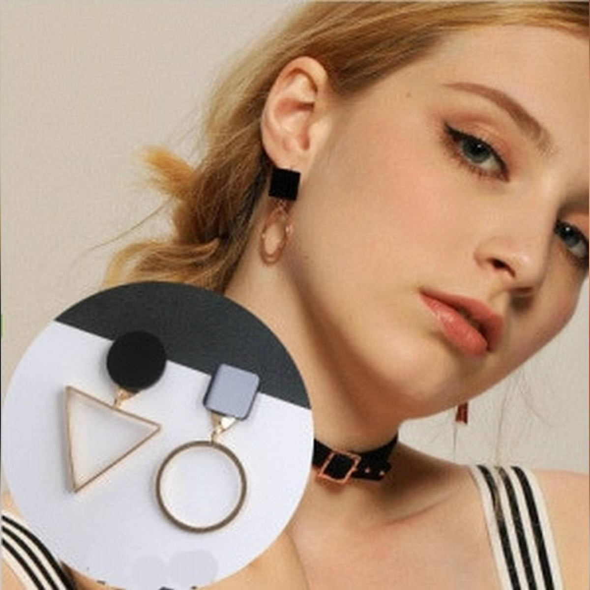 Classy Asymmetrical Circle Triangle Trendy Elegant Earring – Earrings Online in Pakistan | Hanaya