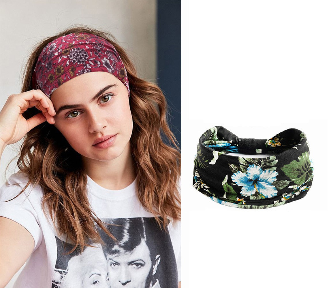 Bohemian Yoga Headband for Women – Wide Elastic Cotton Sports Hairband Non-Slip Workout Bandana Cashew Hair Accessory, Str...
