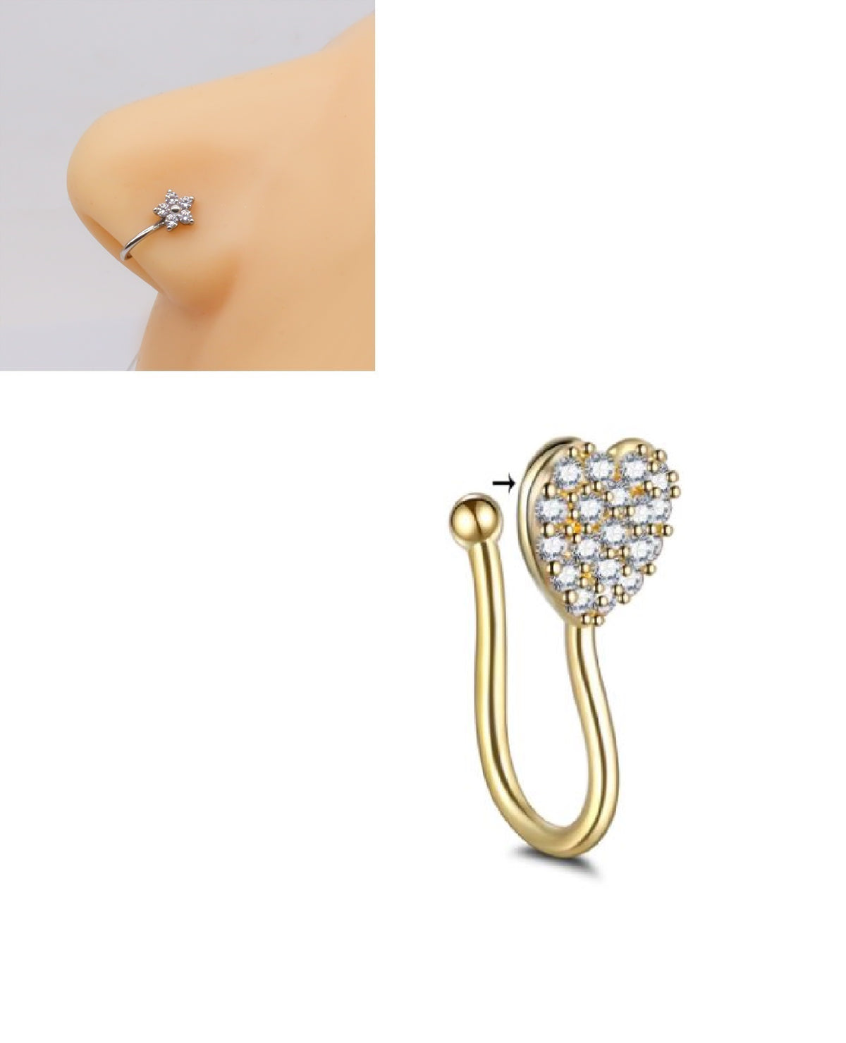 Heart Shaped Non Piercing Nose Pin Clip On Nostril Body Jewelry – Nose Jewelry Online in Pakistan | Hanaya