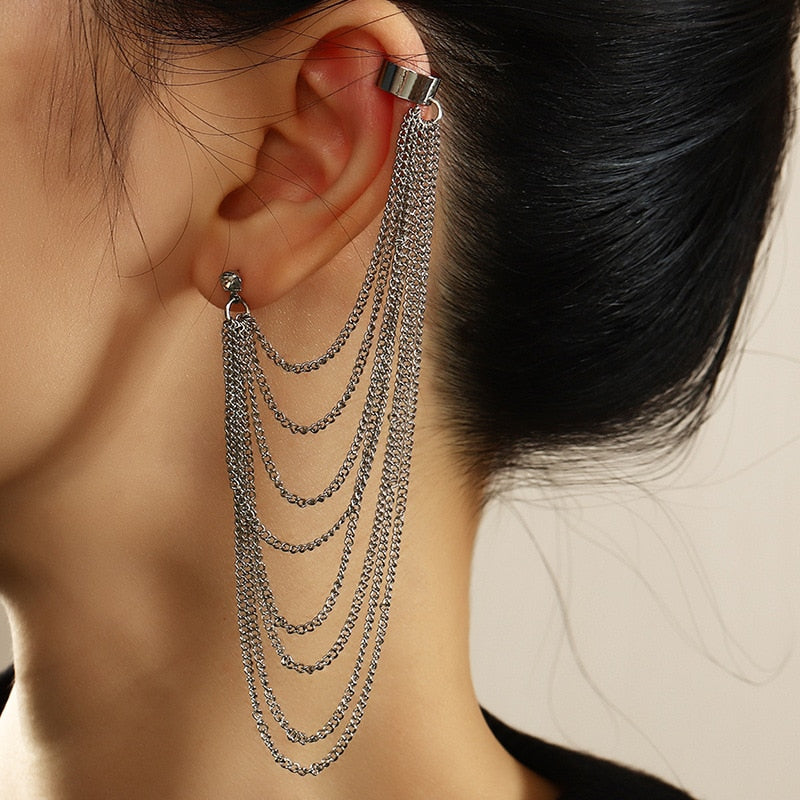 Pair Right & Left Trendy Ear Cuff Tassel Chain Earring For Girls – Close Up – Accessories | Hanaya Pakistan