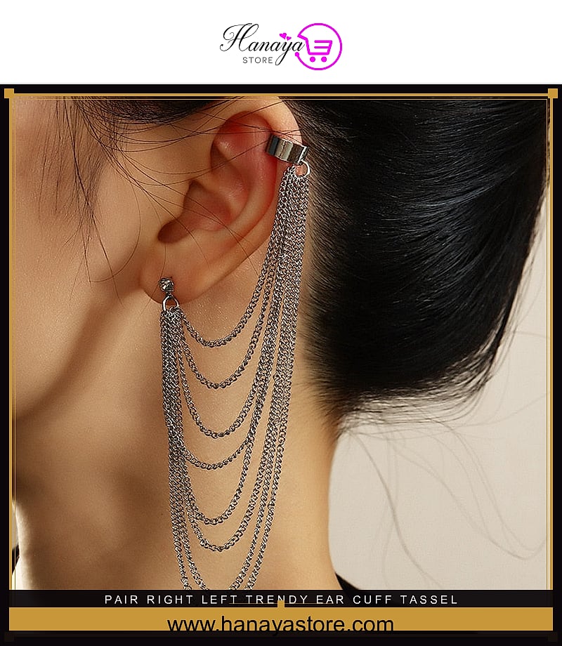 Pair Right & Left Trendy Ear Cuff Tassel Chain Earring – Earrings Online in Pakistan | Hanaya