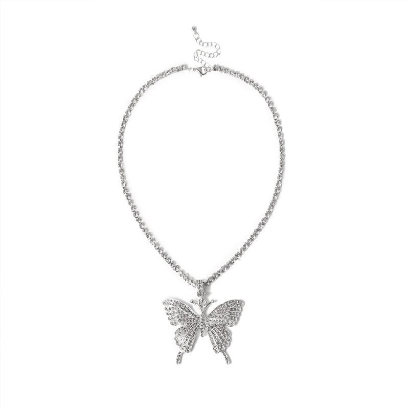 Trendy Thin Chain Classy Fully Crystal Butterfly Necklace For Girls