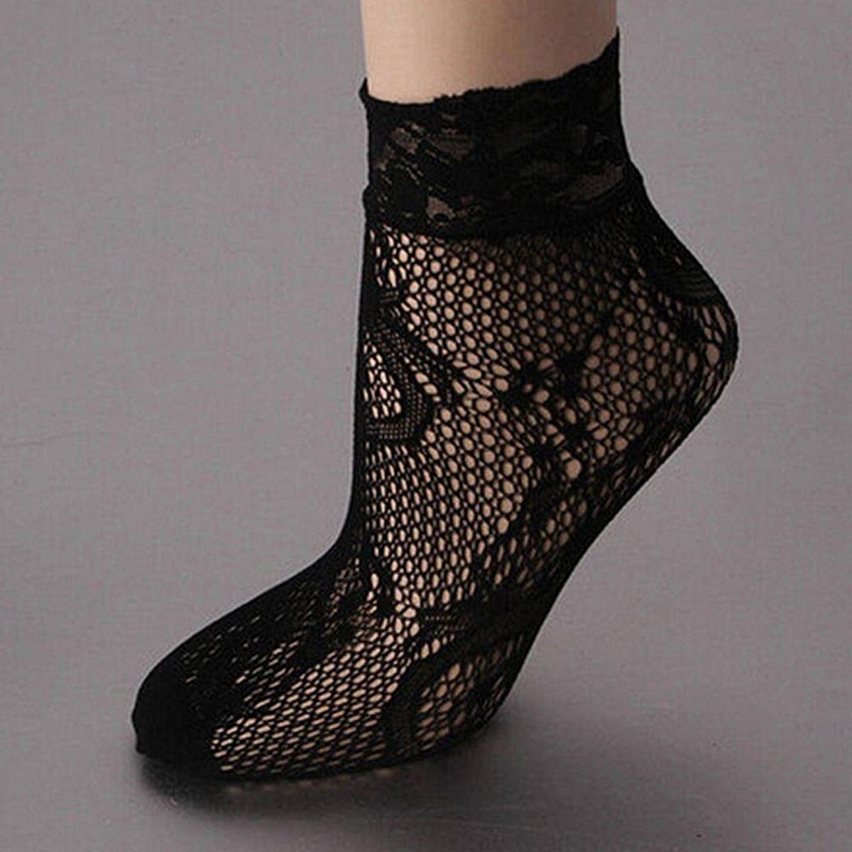 Black Lace Summer Holes Design Non Slip Lace Ruffle Fishnet Short Ankle Sock for Women – Cami Slip Inner Top Ladies Innerwear Pakistan | Hanaya Store
