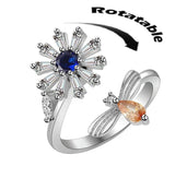 ROTATABLE Adjustable Silver Zircon Flower Ring for Women Anti Anxiety Rings– One Size Fashion Jewelry for Party, Wedding, Gift & Daily Wear