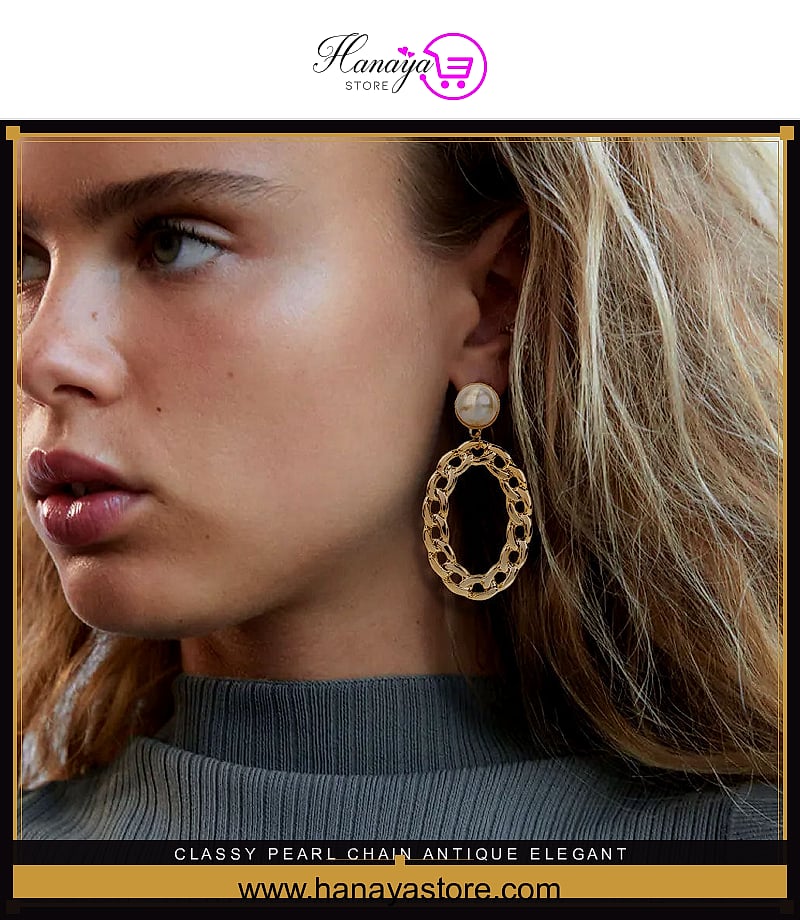Classy Pearl & Chain Antique Elegant Stylish Earrings – Earrings Online in Pakistan | Hanaya