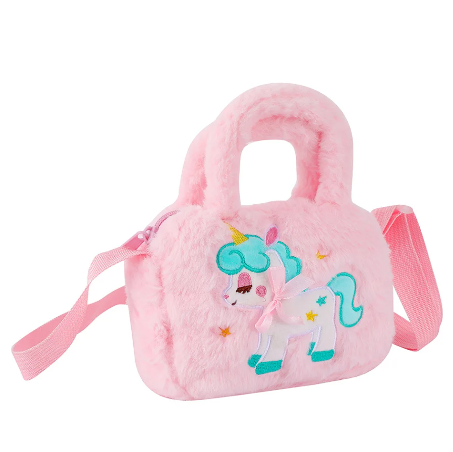 Little Girls Rainbow Fluffy Unicorn Kid Embroidery Unicorn Plush Crossbody Purses And Handbags Purse Cute Cartoon Furry Ba...