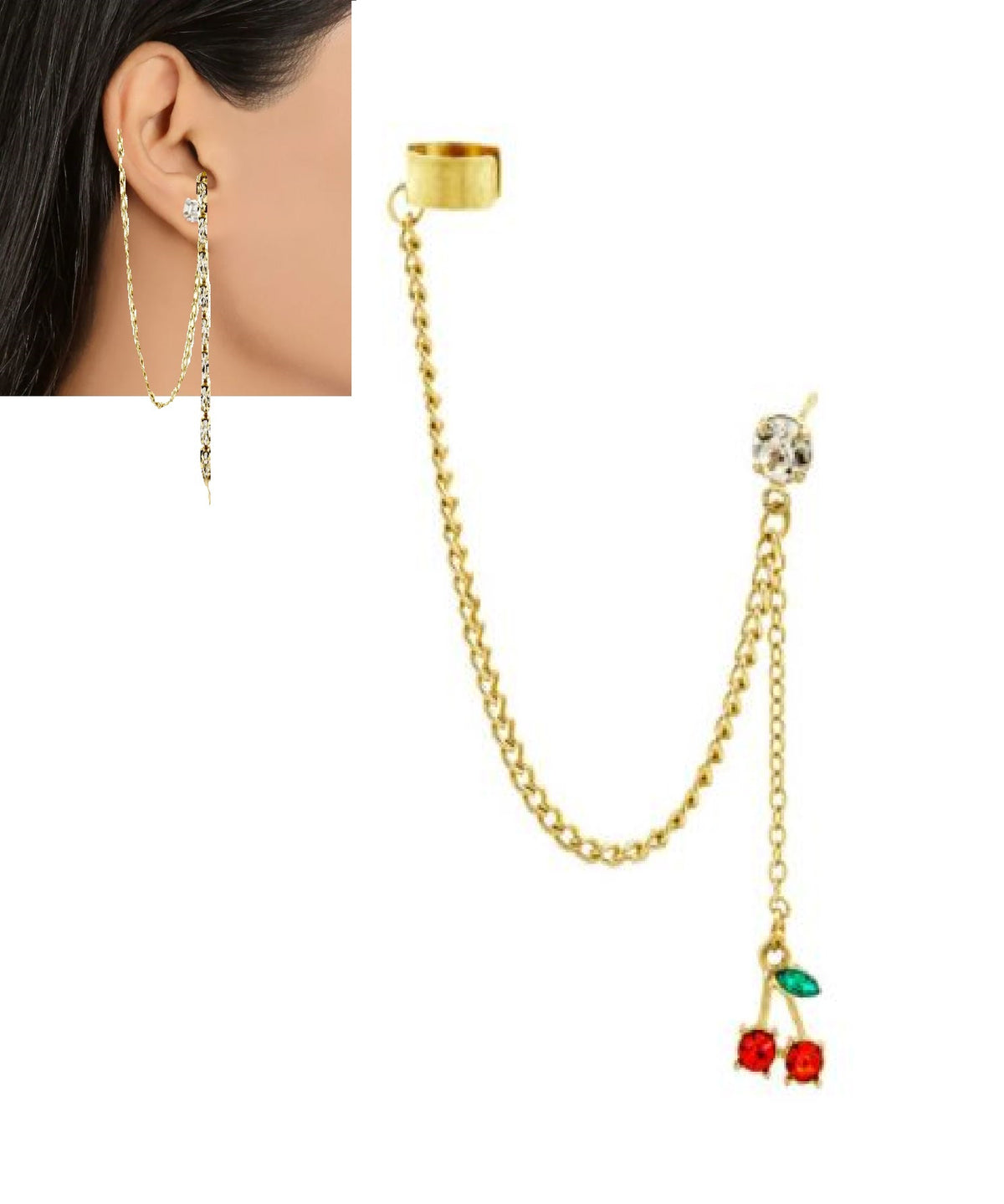 Pair Left & Right  Tassel Chain Pearl Long Cuff Drop Earrings