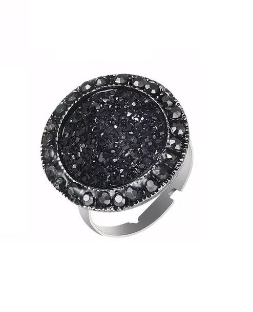 Turkish Rhinestone Adjustable Ring Bohemia Black Broken Stone – Accessories Online in Pakistan | Hanaya