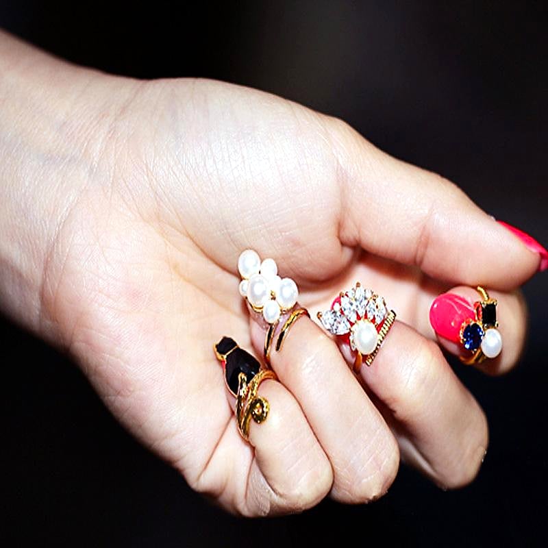 4 Pieces Pearl Zircon Nail Rings Set Resizable – Lifestyle – Buy Accessories Pakistan | Hanaya