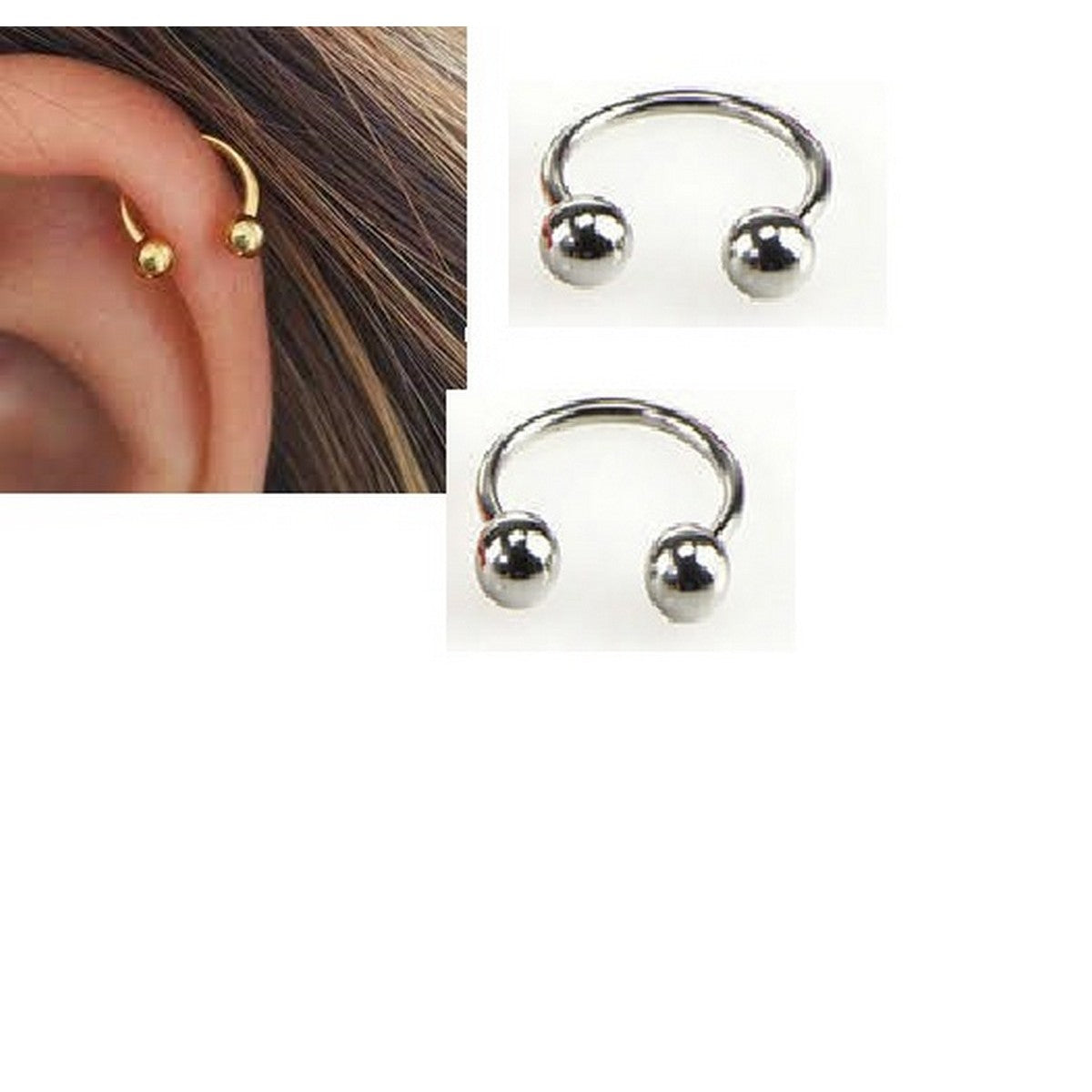 2 Pieces 12MM Cartilage Helix Stud Tragus Ear Piercing Plug HorseShoe Earring – Image 6 of 9