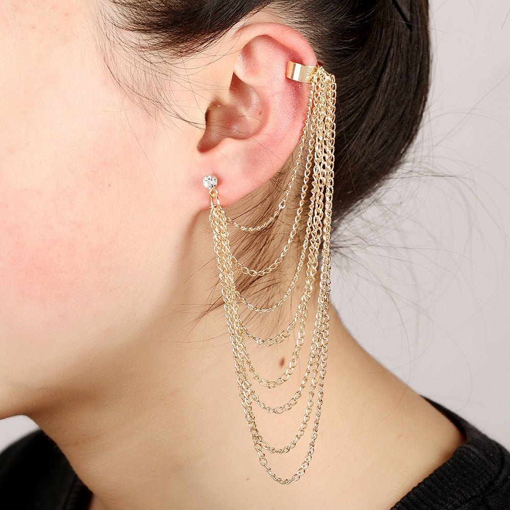 Pair Right & Left Trendy Ear Cuff Tassel Chain Earring For Girls – Accessories Online in Pakistan | Hanaya