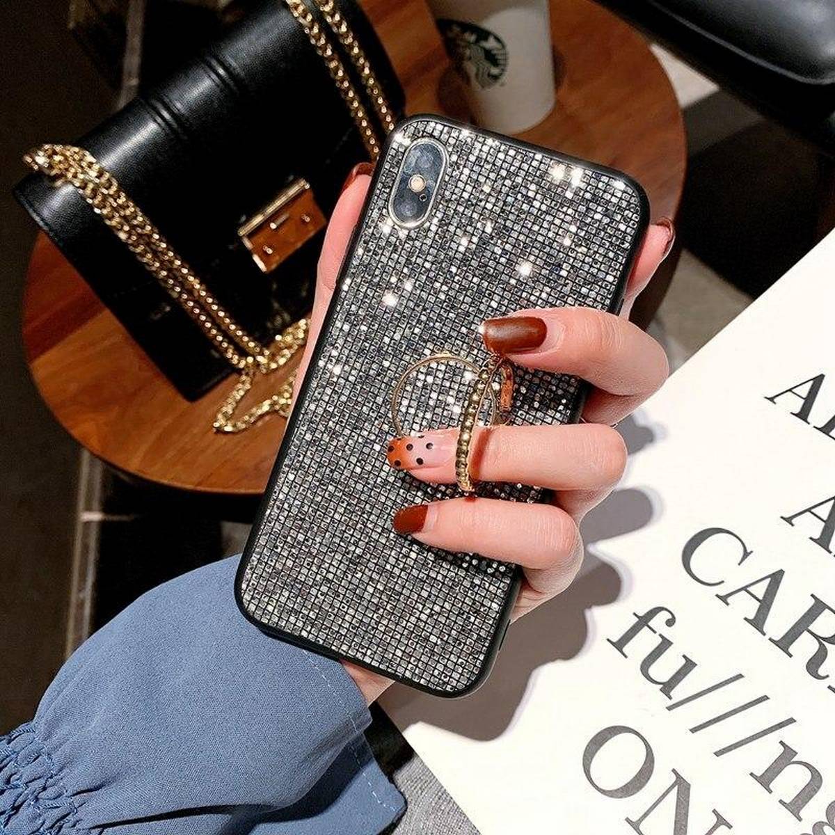 Trendy 3D Glittery Finger Ring Case For Iphone X/XS – Close Up – Accessories | Hanaya Pakistan